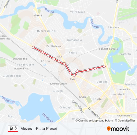 Hartă linie tramvai 3