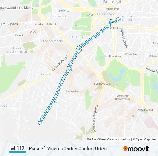 Hartă linie autobuz 117