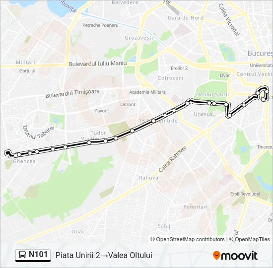 Hartă linie autobuz N101