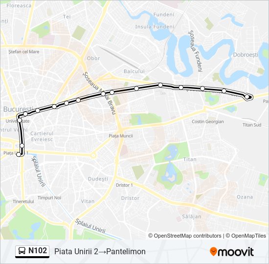 N102 bus Line Map