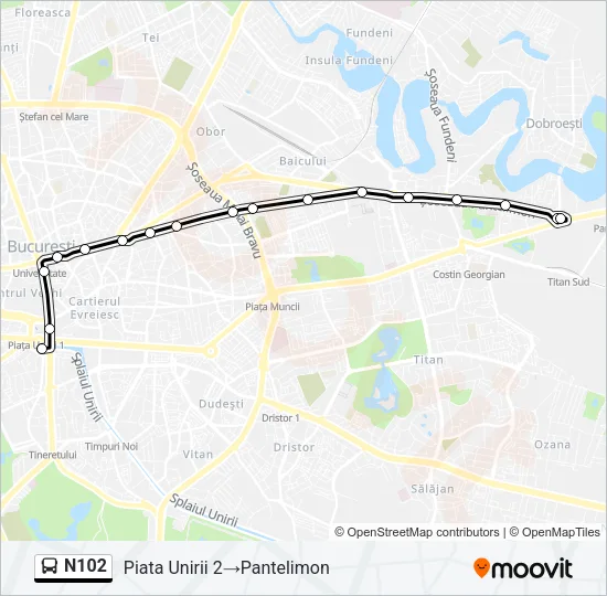 N102 Bus Line Map