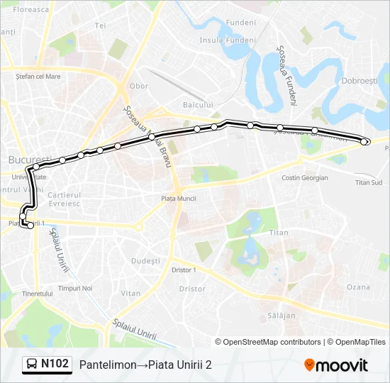 Hartă linie autobuz N102