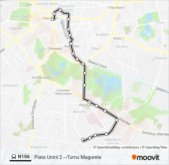 Hartă linie autobuz N106