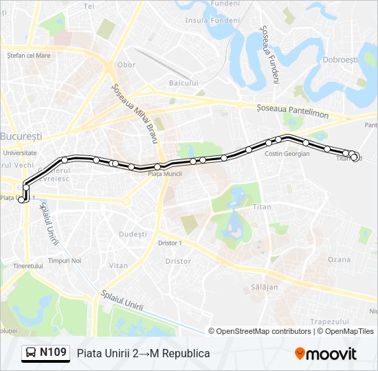 Hartă linie autobuz N109