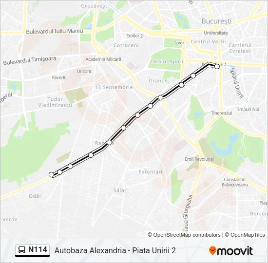 N114 Bus Line Map
