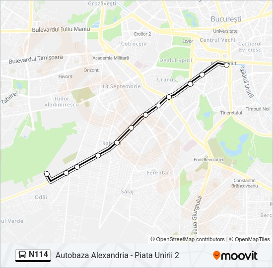 Hartă linie autobuz N114