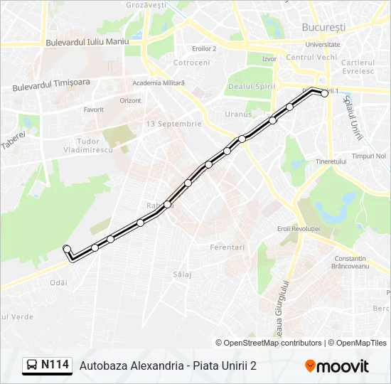 N114 Bus Line Map