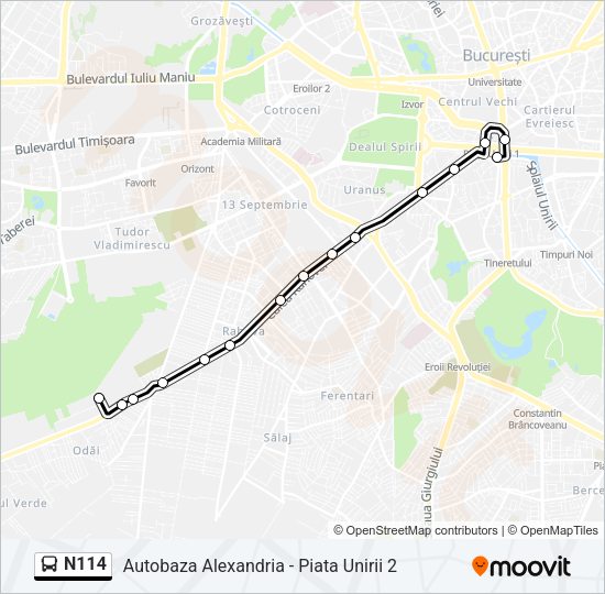 Hartă linie autobuz N114