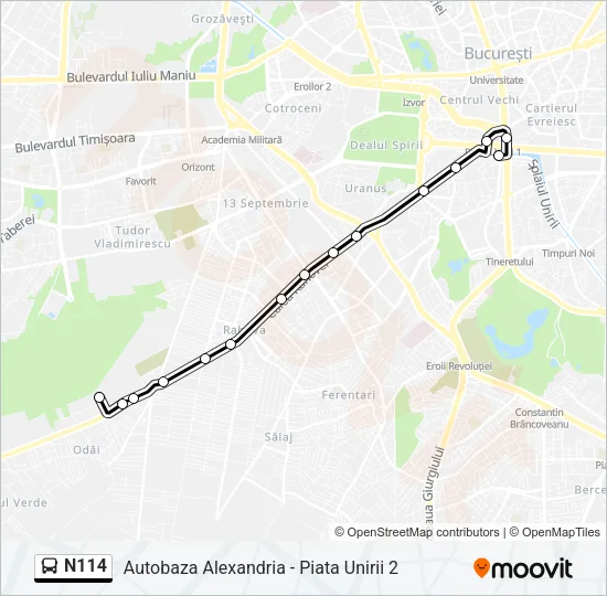 N114 Bus Line Map