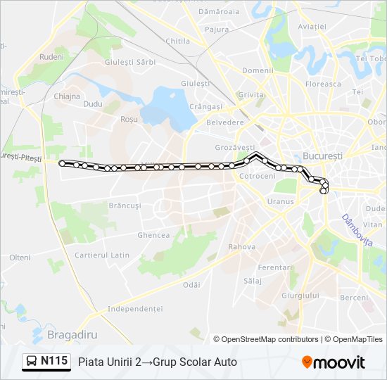 Hartă linie autobuz N115