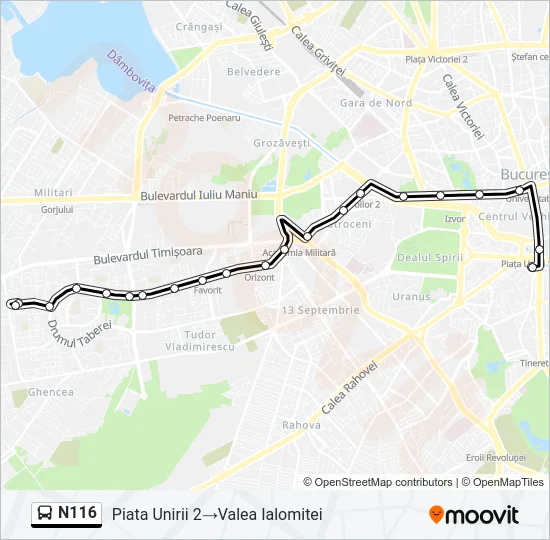 N116 Bus Line Map
