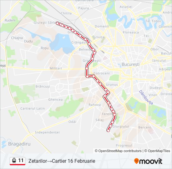 Hartă linie tramvai 11