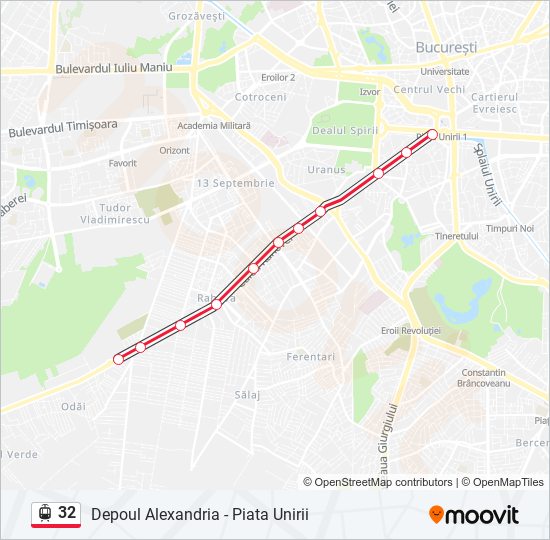 Traseu 32 Program, Stații & Hărți Piata Unirii‎→Depoul Alexandria