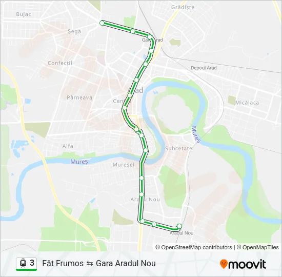 Hartă linie tramvai 3