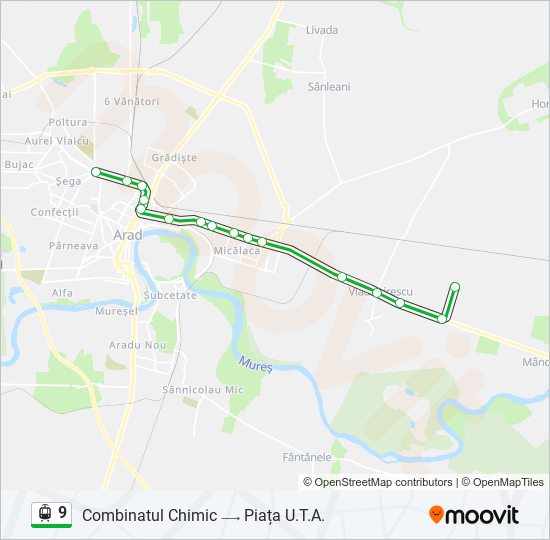 Hartă linie tramvai 9