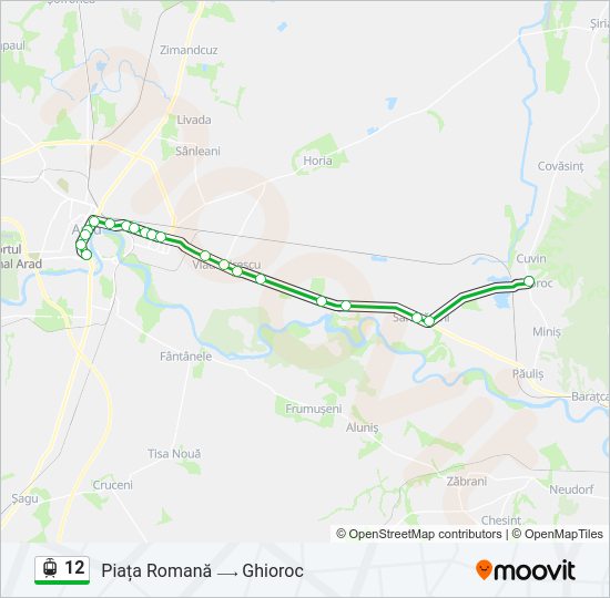Hartă linie tramvai 12