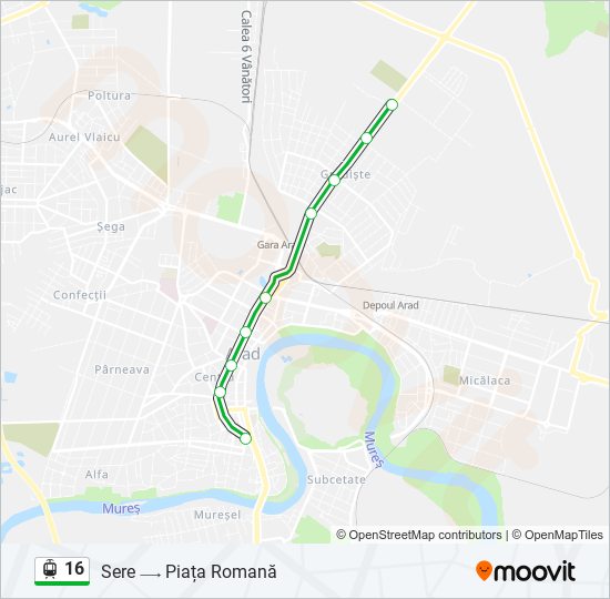 Hartă linie tramvai 16