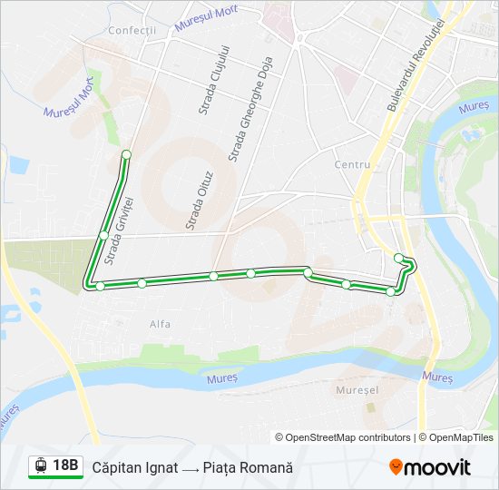 Hartă linie tramvai 18B