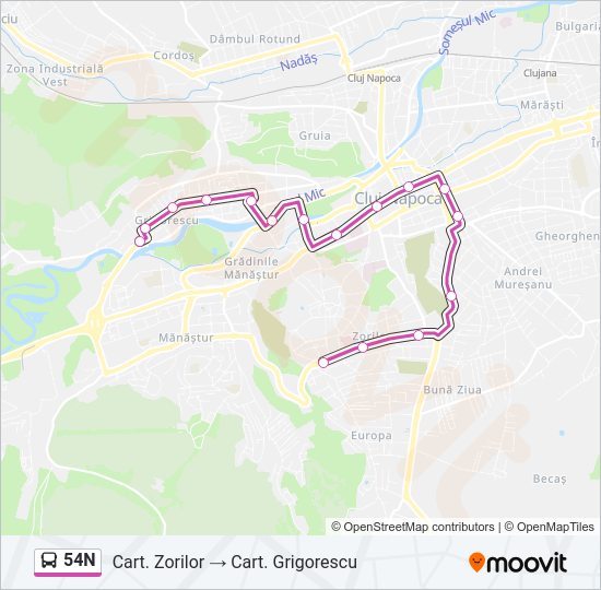 54N Bus Line Map