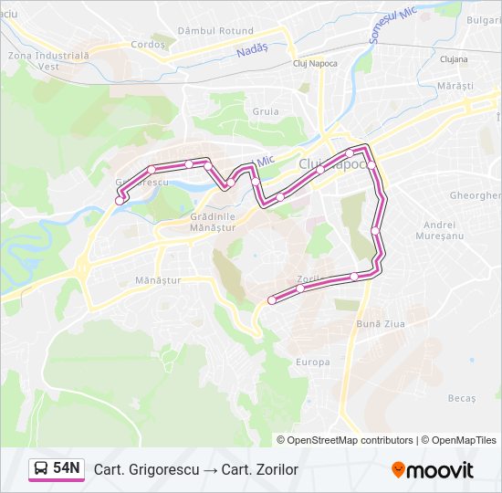 54N Bus Line Map