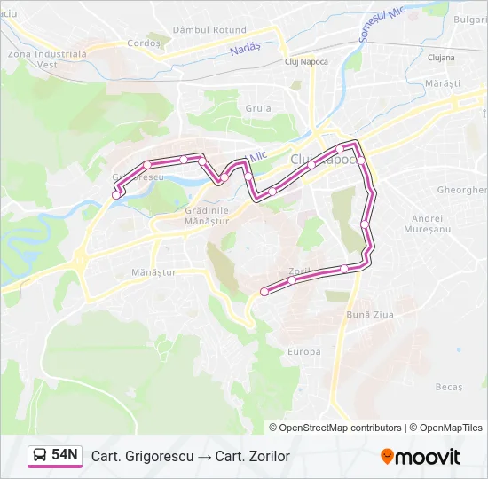 54N Bus Line Map