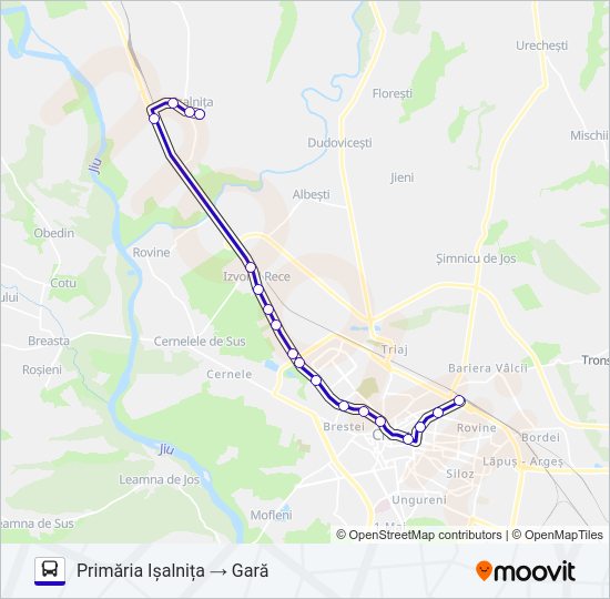 Hartă linie autobuz CRAIOVA-IȘALNIȚA