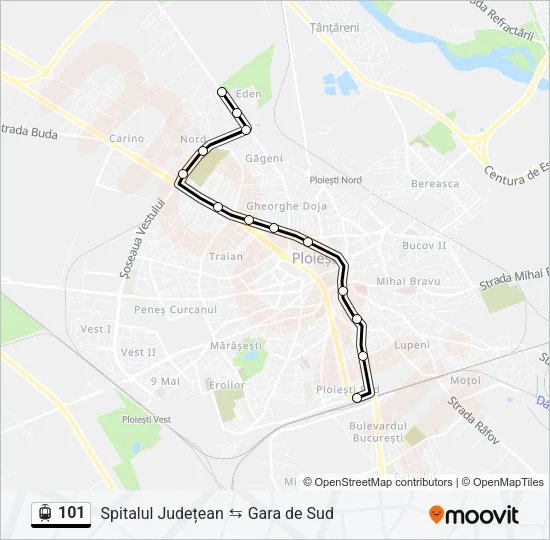 Hartă linie tramvai 101
