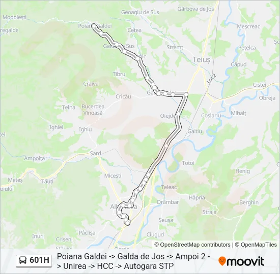 Hartă linie autobuz 601H