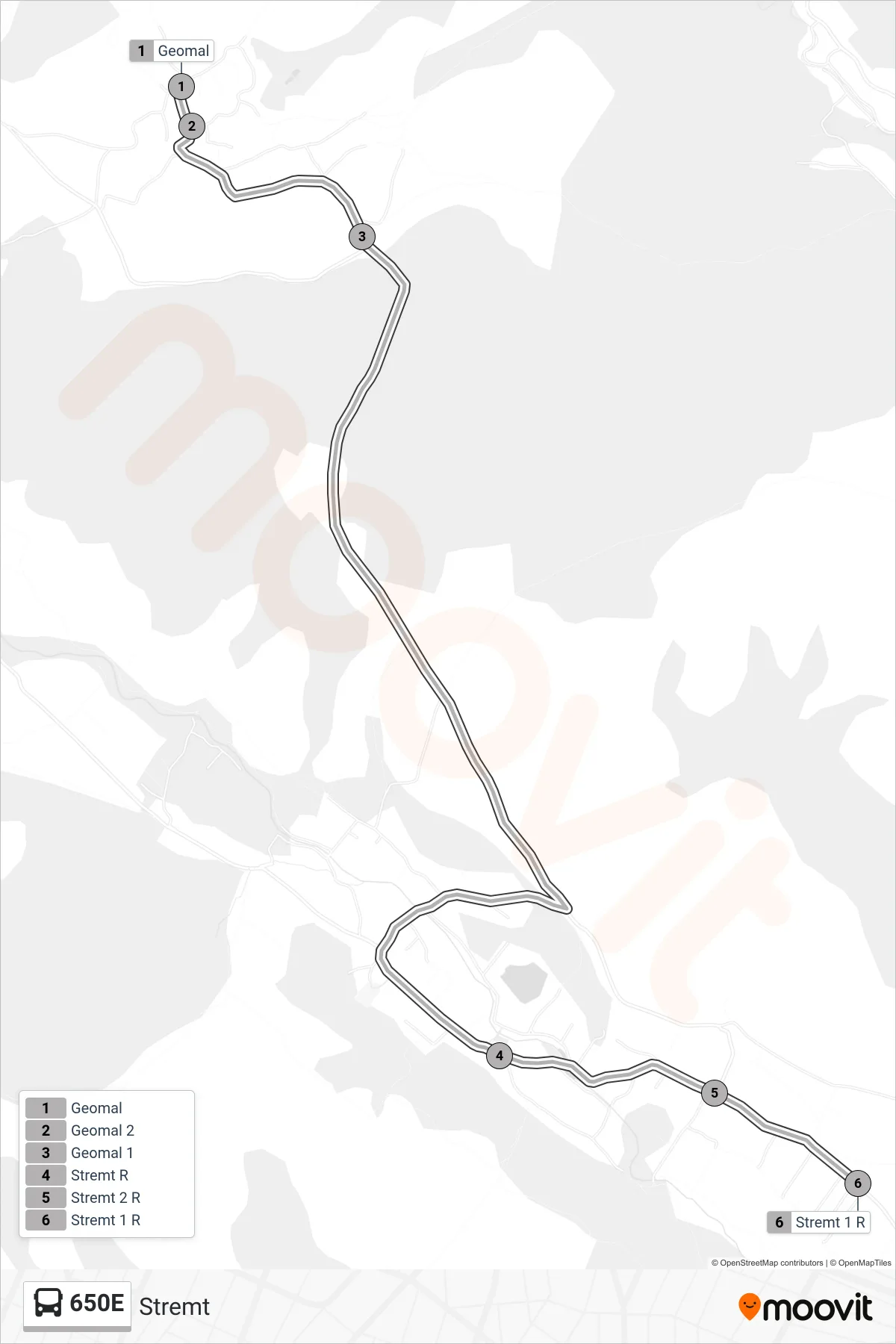 Linia autobuz 650E (Stremt) - traseu și stații pe hartă