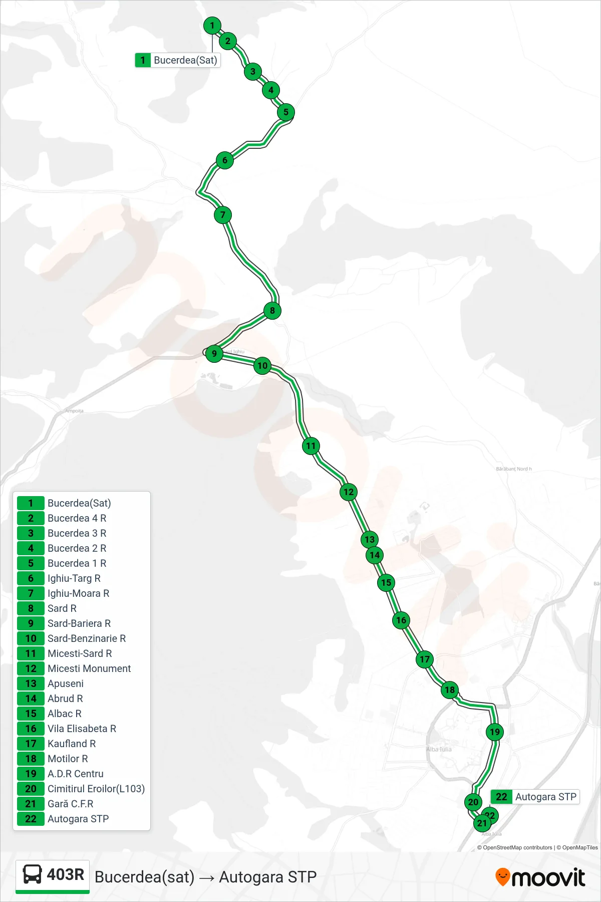 Linia autobuz 403R (Autogara STP) - traseu și stații pe hartă