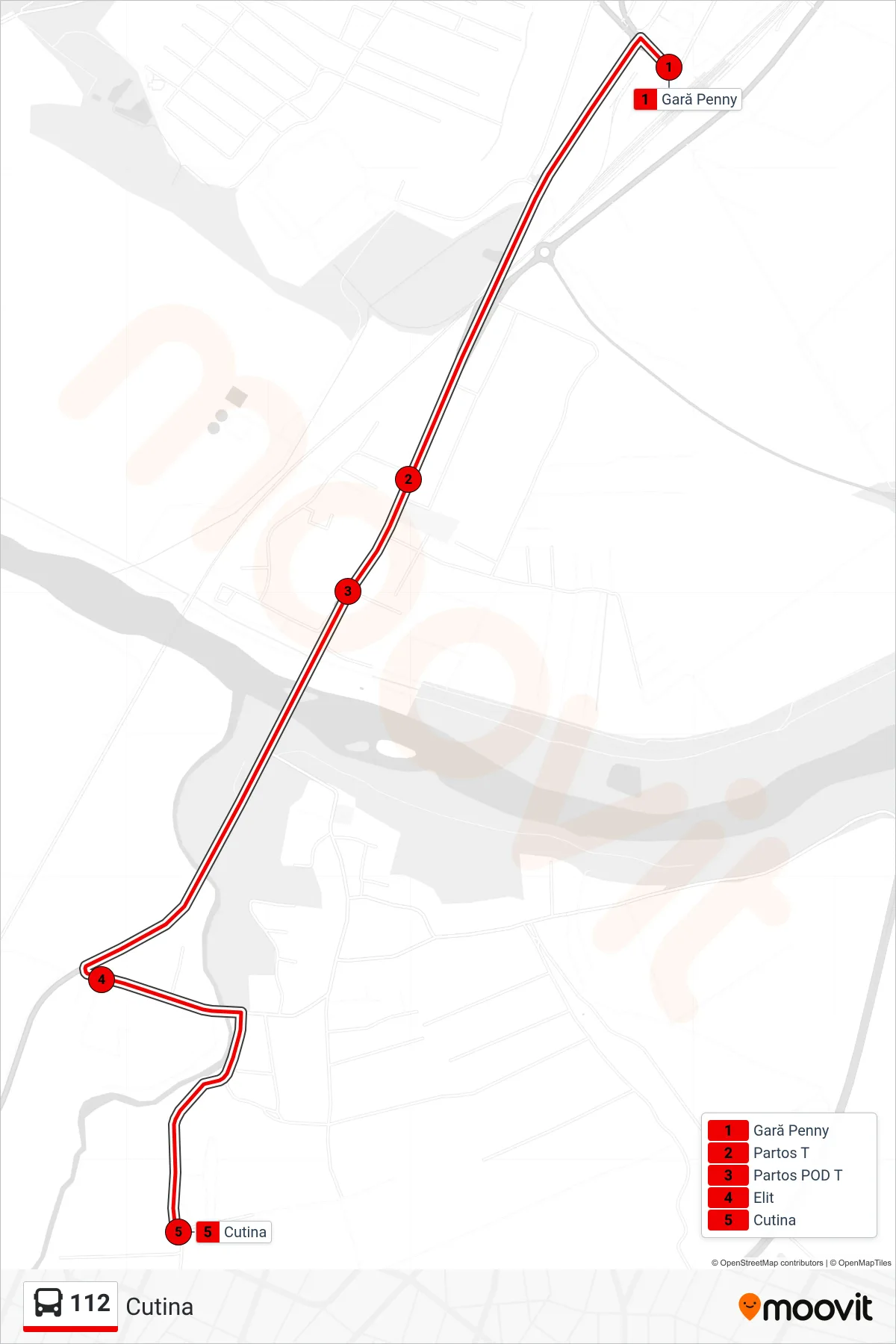 Linia autobuz 112 (Cutina) - traseu și stații pe hartă