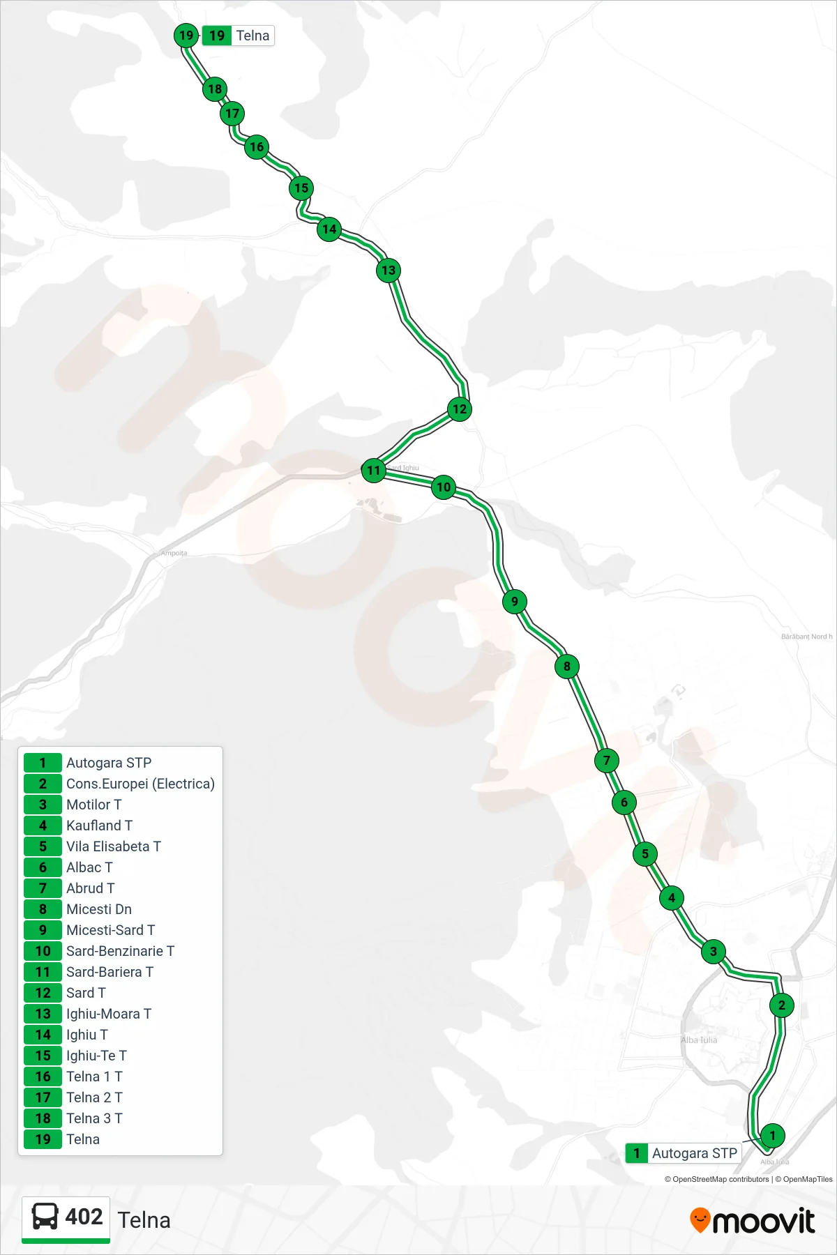 Linia autobuz 402 (Telna) - traseu și stații pe hartă
