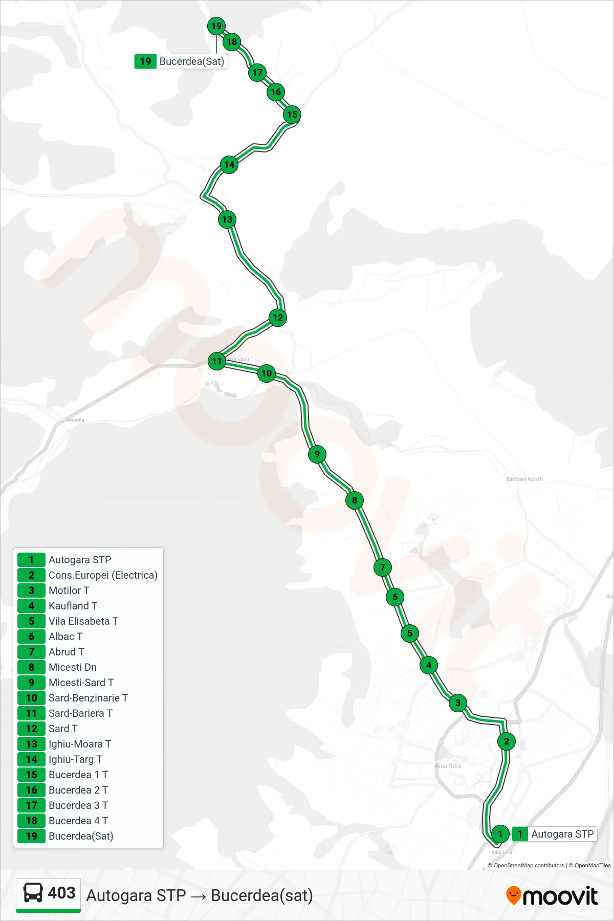 Linia autobuz 403 (Bucerdea(sat)) - traseu și stații pe hartă