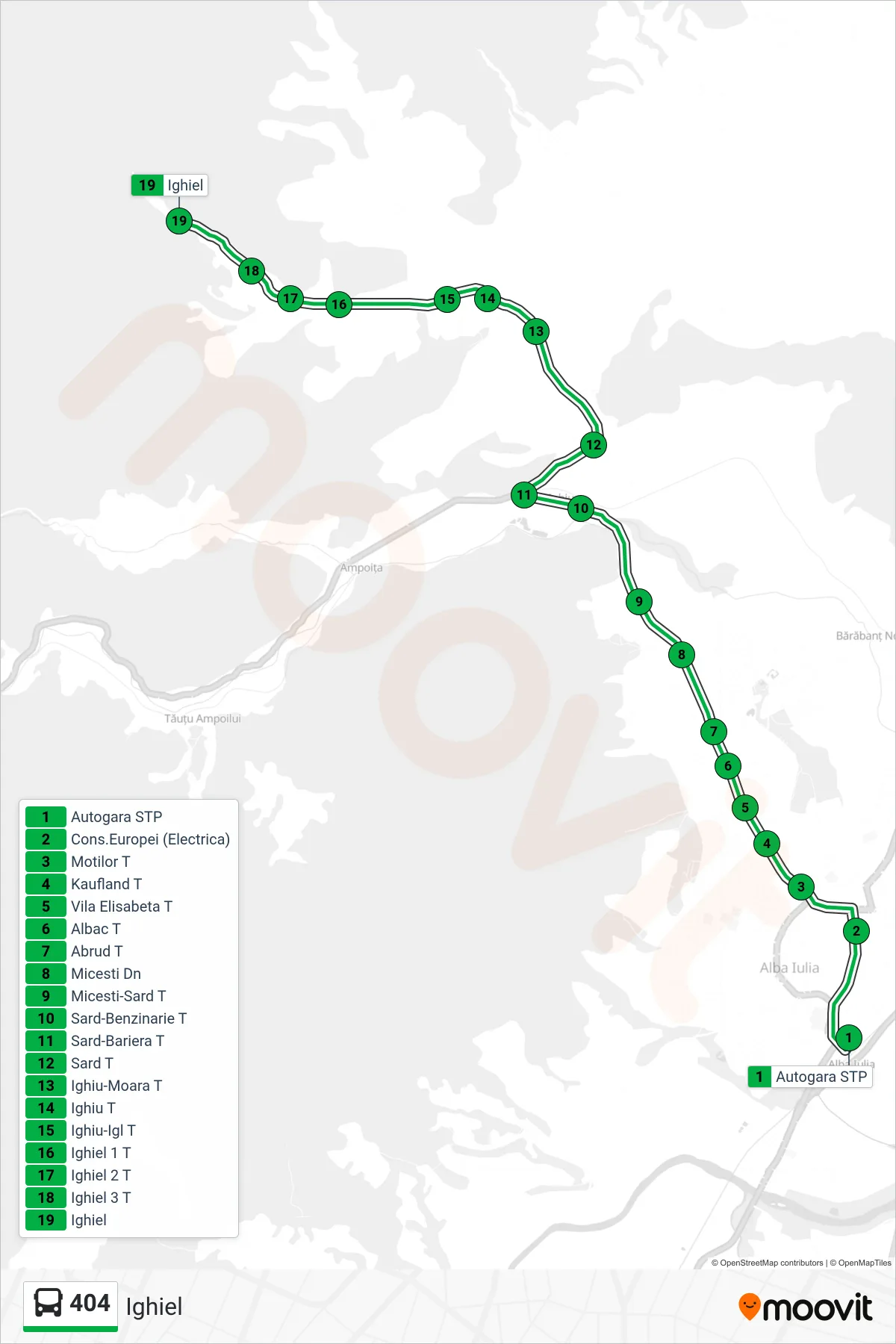 Linia autobuz 404 (Ighiel) - traseu și stații pe hartă