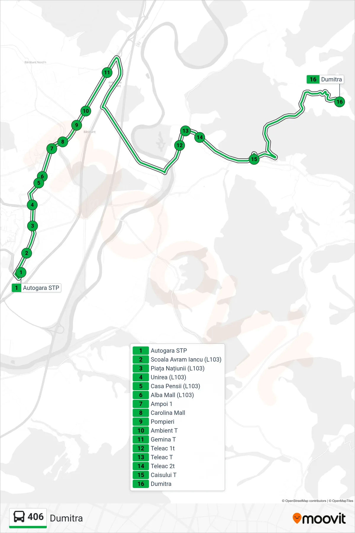Linia autobuz 406 (Dumitra) - traseu și stații pe hartă