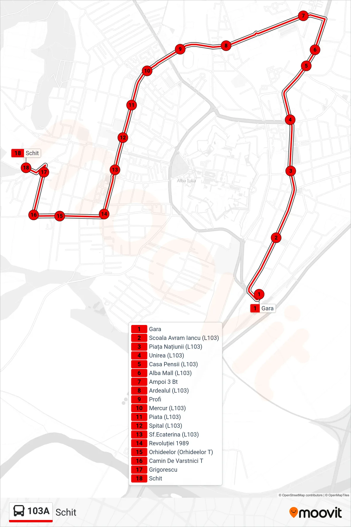 Linia autobuz 103A (Schit) - traseu și stații pe hartă