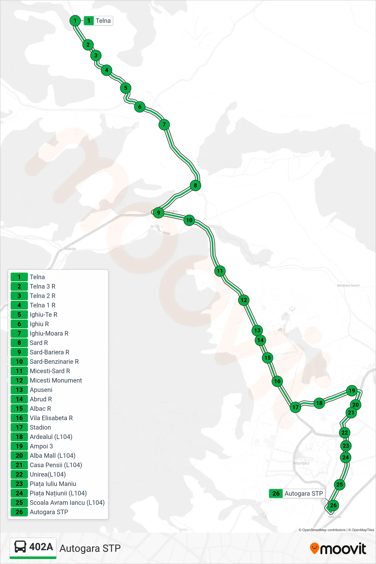 Linia autobuz 402A (Autogara STP) - traseu și stații pe hartă