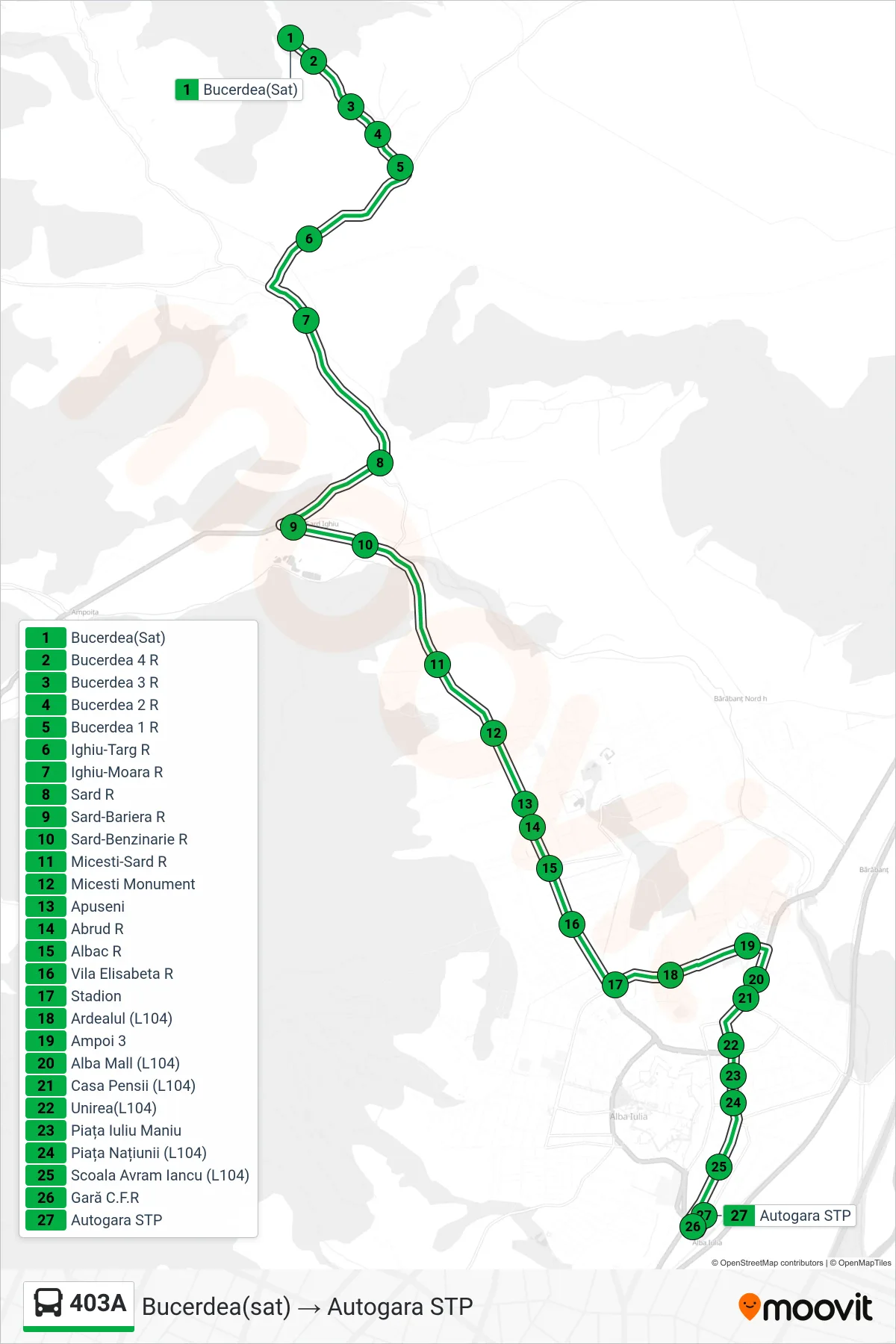 Linia autobuz 403A (Autogara STP) - traseu și stații pe hartă