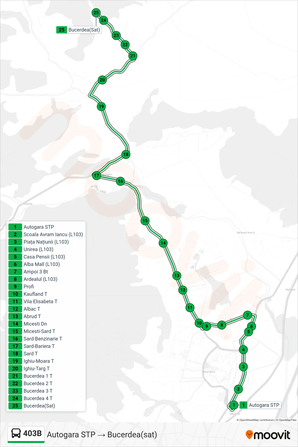 Linia autobuz 403B (Bucerdea(Sat)) - traseu și stații pe hartă