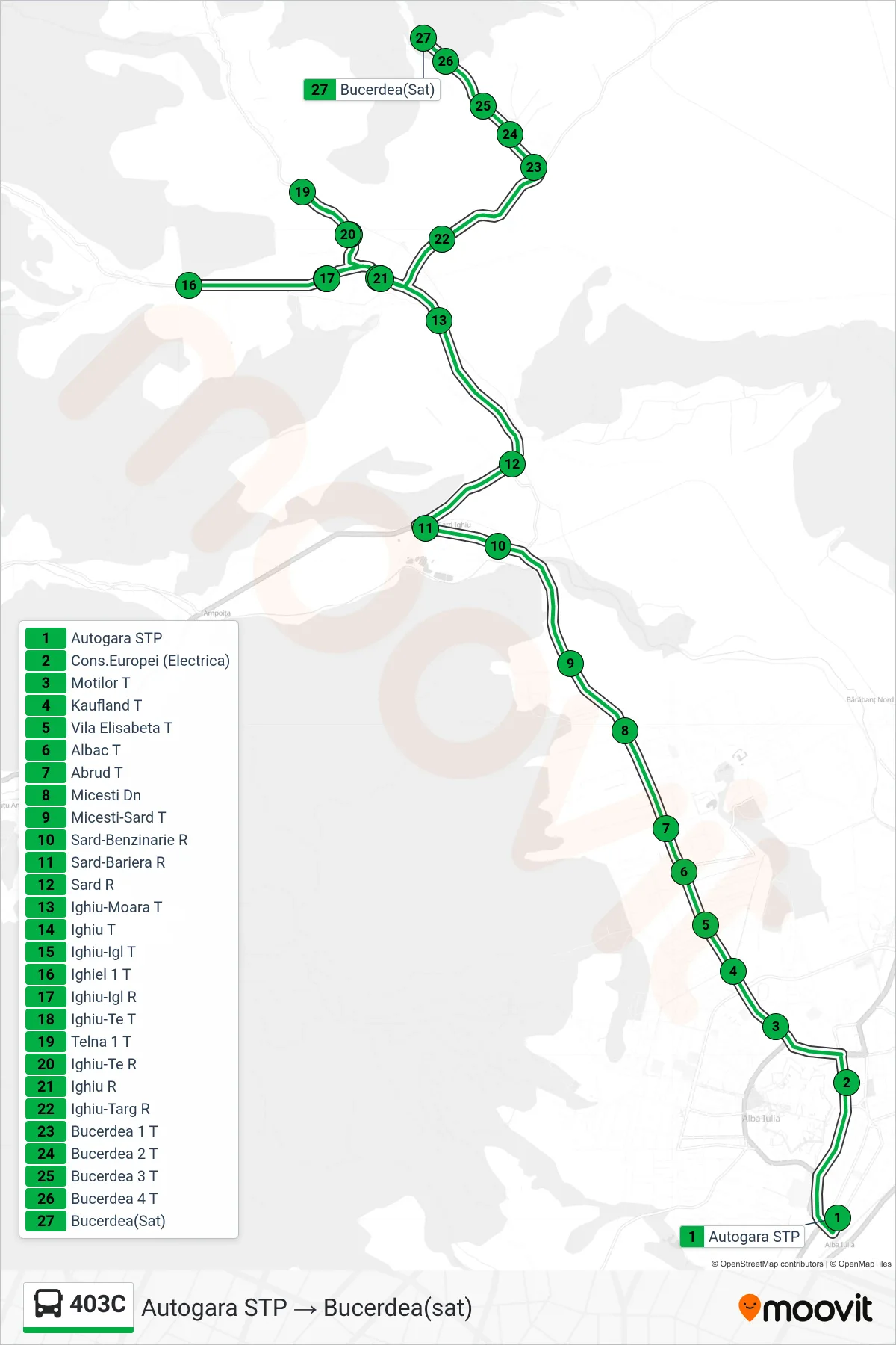 Linia autobuz 403C (Bucerdea(sat)) - traseu și stații pe hartă
