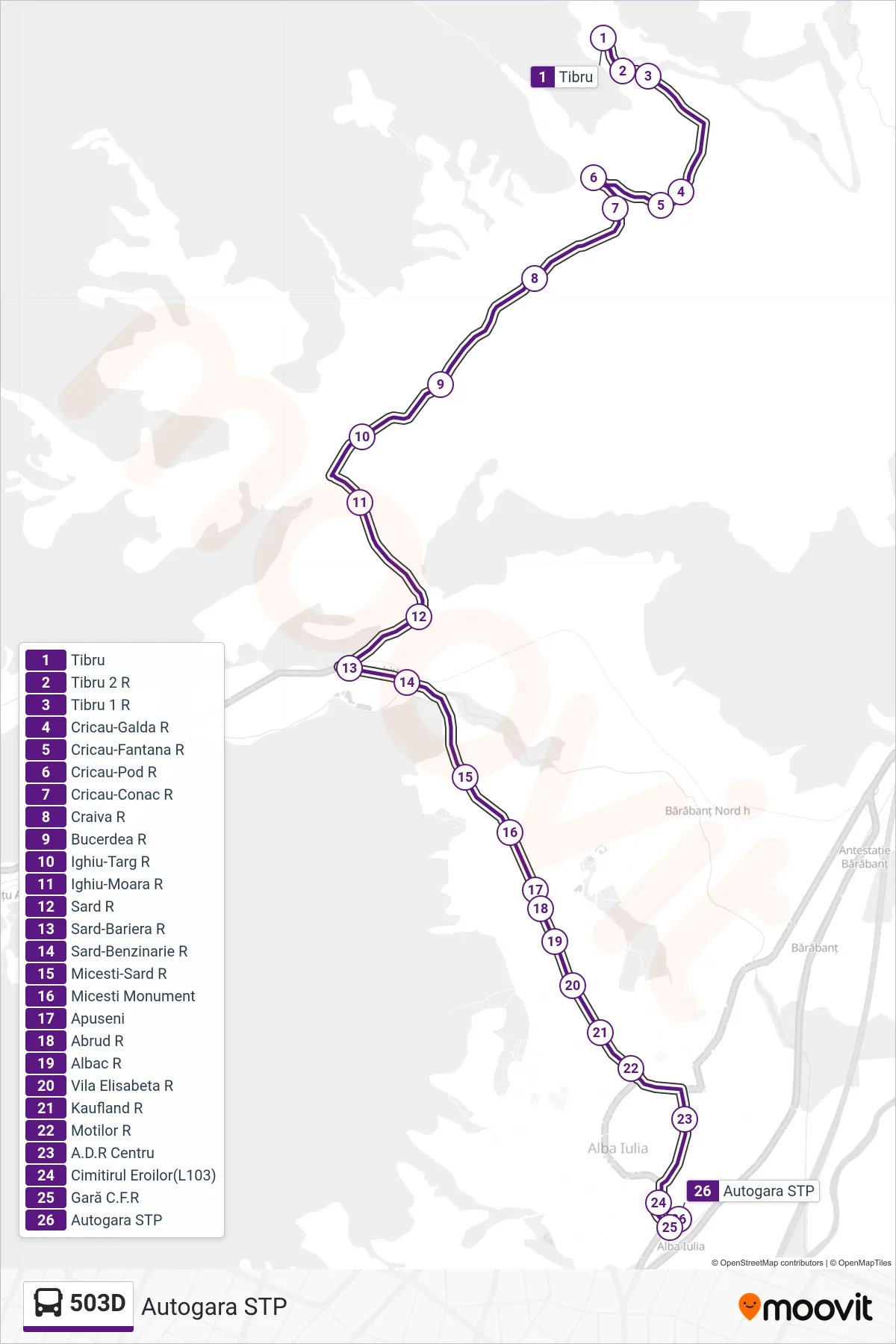 Linia autobuz 503D (Autogara STP) - traseu și stații pe hartă