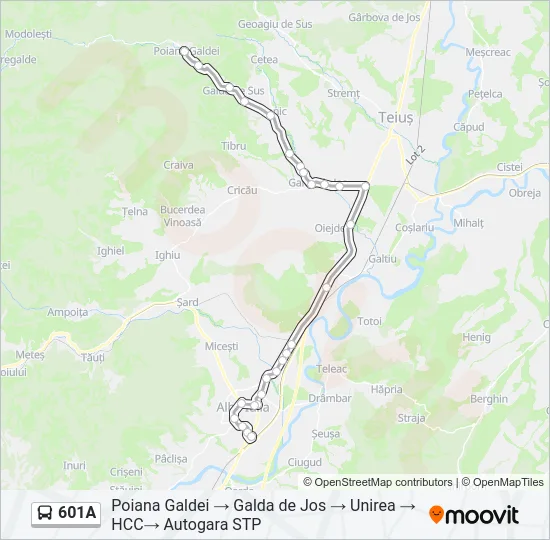 601A Bus Line Map