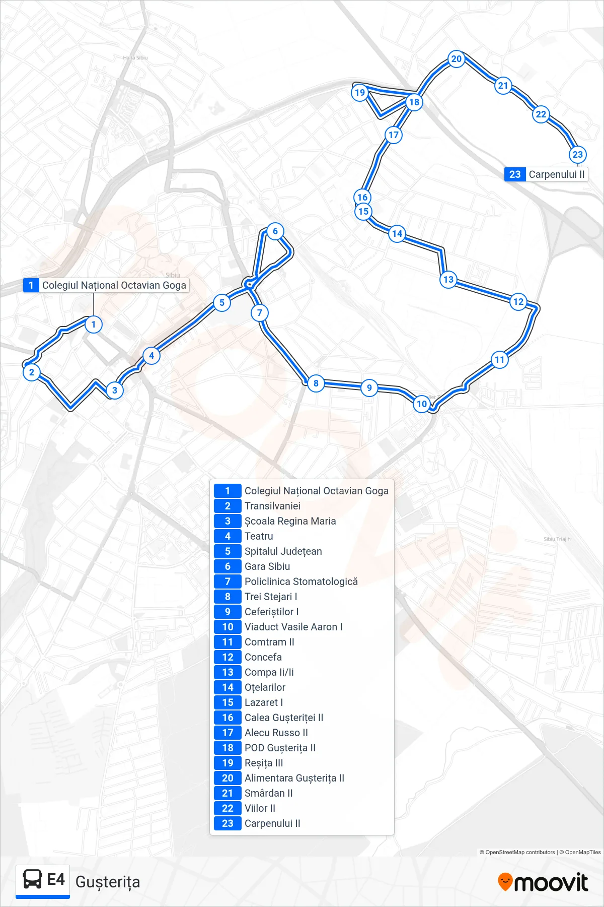 Linia autobuz E4 (Gușterița) - traseu și stații pe hartă