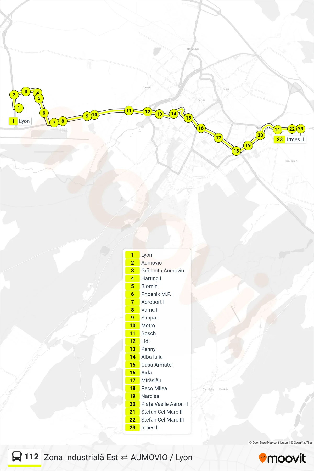 112 bus Line (IRMES) route and stops on a map