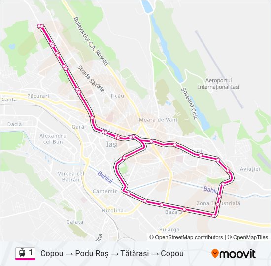 Hartă linie tramvai 1