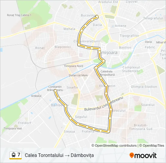Hartă linie tramvai 7