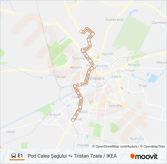 Hartă linie autobuz E1
