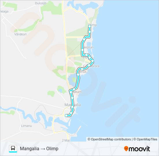 Hartă linie autobuz MANGALIA ⇄ OLIMP