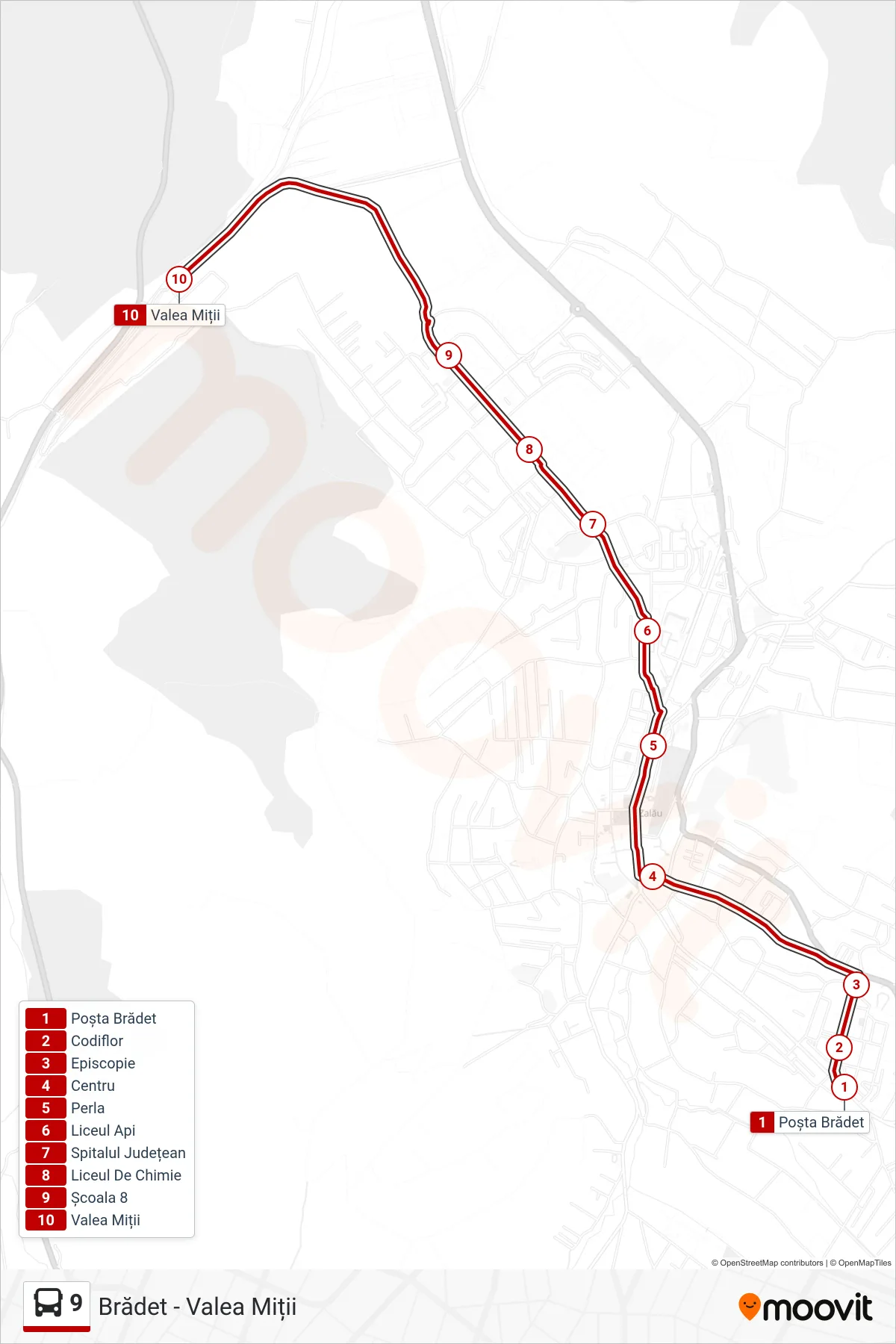 Linia autobuz 9 (Valea Miții) - traseu și stații pe hartă