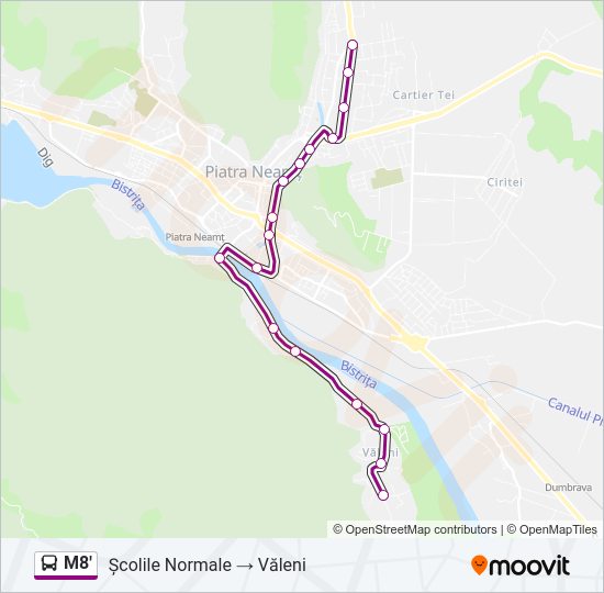 Hartă linie autobuz M8'